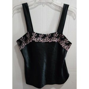 Vintage Deena Women's Sleeveless Satin Lingerie Top Lace Accents Black Sz Medium